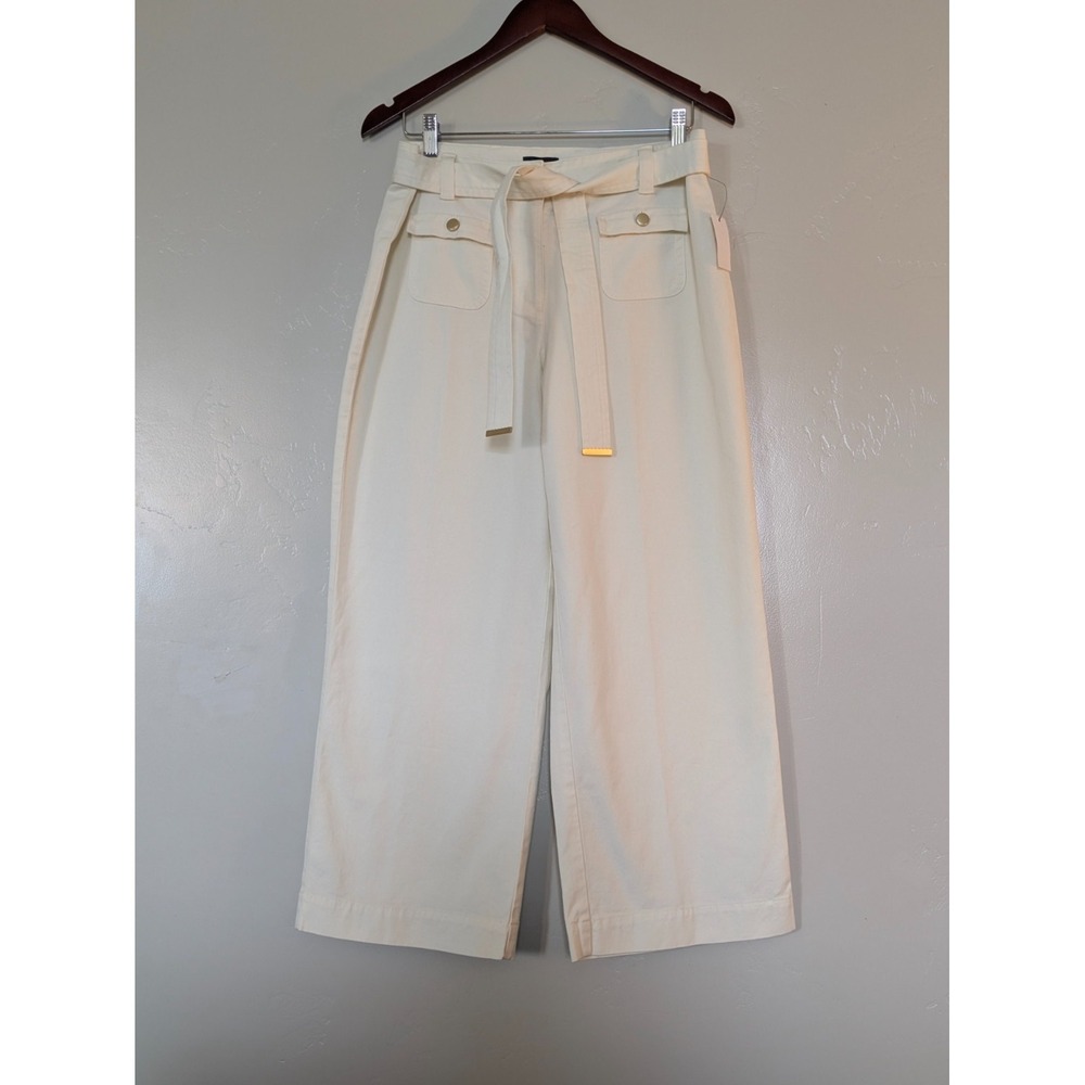 Talbots Pants 10P Petite Ivory Wide Leg Belted Cotton Modal Neutral Resortwear